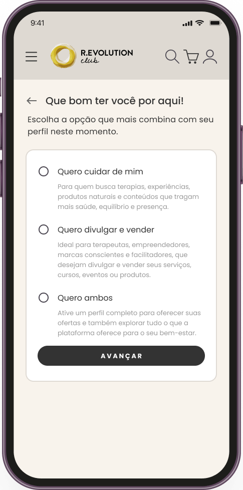 Selecione o perfil